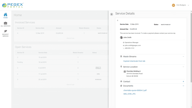PegEx Portal Service Details